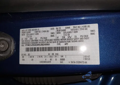 2022 Ford Escape Se from USA, damaged, VIN 1FMCU9G64NUB24560